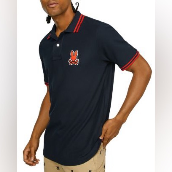 NEW Psycho Bunny Burlington Polo Mens Pima Cotton Navy Orange 8 XXL NWT - Picture 2 of 10